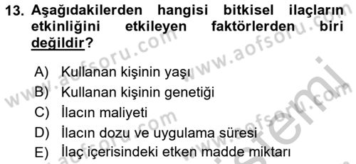 Temel İlaç Bilgisi Ve Akılcı İlaç Kullanımı Dersi 2016 - 2017 Yılı 3 Ders Sınav Soruları 13. Soru