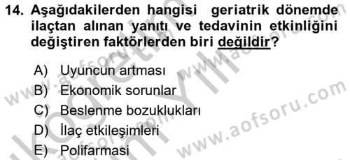 Temel İlaç Bilgisi Ve Akılcı İlaç Kullanımı Dersi 2016 - 2017 Yılı 3 Ders Sınav Soruları 14. Soru