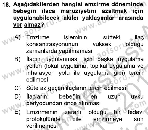 Temel İlaç Bilgisi Ve Akılcı İlaç Kullanımı Dersi 2016 - 2017 Yılı 3 Ders Sınav Soruları 18. Soru
