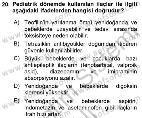 Temel İlaç Bilgisi Ve Akılcı İlaç Kullanımı Dersi 2016 - 2017 Yılı 3 Ders Sınav Soruları 20. Soru