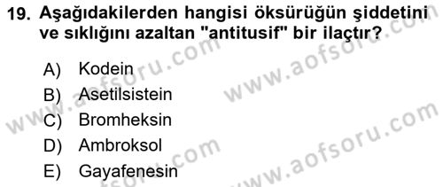 Temel İlaç Bilgisi Ve Akılcı İlaç Kullanımı Dersi 2016 - 2017 Yılı (Vize) Ara Sınav Soruları 19. Soru
