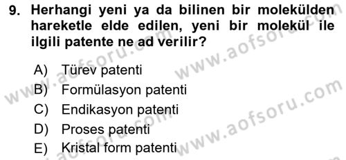 Temel İlaç Bilgisi Ve Akılcı İlaç Kullanımı Dersi 2016 - 2017 Yılı (Vize) Ara Sınav Soruları 9. Soru