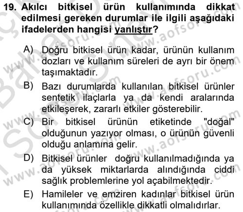 Temel İlaç Bilgisi Ve Akılcı İlaç Kullanımı Dersi 2016 - 2017 Yılı (Final) Dönem Sonu Sınav Soruları 19. Soru