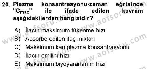 Temel İlaç Bilgisi Ve Akılcı İlaç Kullanımı Dersi 2016 - 2017 Yılı (Final) Dönem Sonu Sınavı 20. Soru