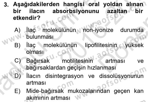 Temel İlaç Bilgisi Ve Akılcı İlaç Kullanımı Dersi 2016 - 2017 Yılı (Final) Dönem Sonu Sınav Soruları 3. Soru