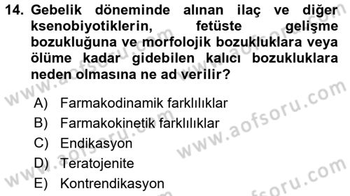 Temel İlaç Bilgisi Ve Akılcı İlaç Kullanımı Dersi 2017 - 2018 Yılı 3 Ders Sınavı 14. Soru