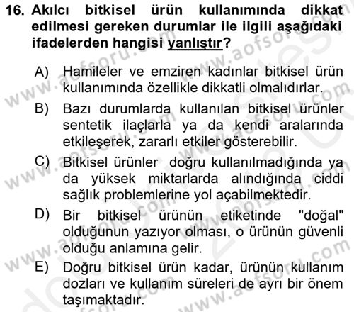 Temel İlaç Bilgisi Ve Akılcı İlaç Kullanımı Dersi 2017 - 2018 Yılı 3 Ders Sınav Soruları 16. Soru