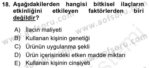 Temel İlaç Bilgisi Ve Akılcı İlaç Kullanımı Dersi 2017 - 2018 Yılı 3 Ders Sınavı 18. Soru