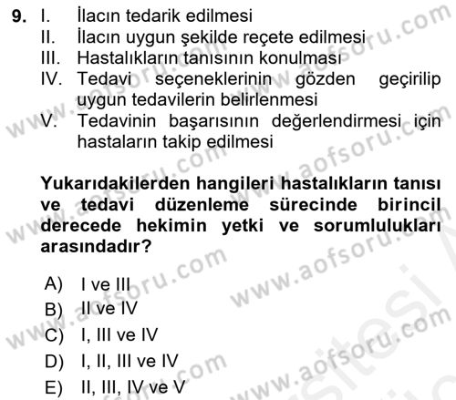 Temel İlaç Bilgisi Ve Akılcı İlaç Kullanımı Dersi 2017 - 2018 Yılı 3 Ders Sınavı 9. Soru