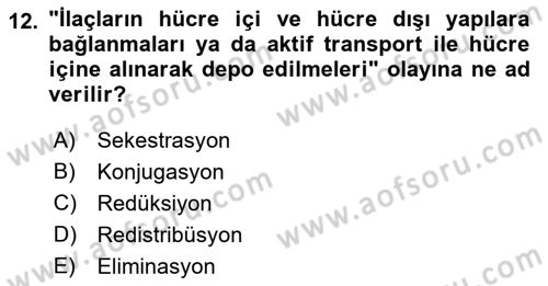 Temel İlaç Bilgisi Ve Akılcı İlaç Kullanımı Dersi 2017 - 2018 Yılı (Vize) Ara Sınav Soruları 12. Soru