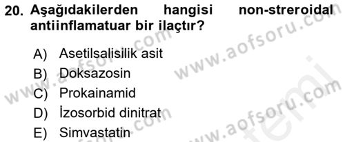 Temel İlaç Bilgisi Ve Akılcı İlaç Kullanımı Dersi 2017 - 2018 Yılı (Vize) Ara Sınav Soruları 20. Soru