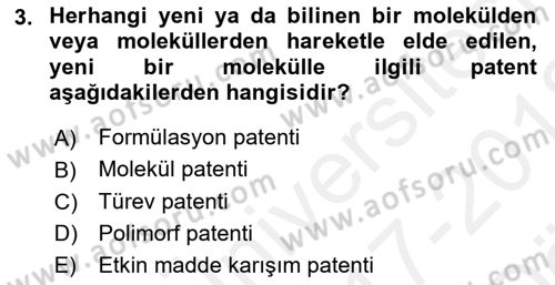 Temel İlaç Bilgisi Ve Akılcı İlaç Kullanımı Dersi 2017 - 2018 Yılı (Vize) Ara Sınavı 3. Soru