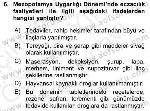 Temel İlaç Bilgisi Ve Akılcı İlaç Kullanımı Dersi 2017 - 2018 Yılı (Vize) Ara Sınav Soruları 6. Soru