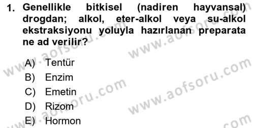 Temel İlaç Bilgisi Ve Akılcı İlaç Kullanımı Dersi 2017 - 2018 Yılı (Final) Dönem Sonu Sınavı 1. Soru