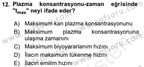 Temel İlaç Bilgisi Ve Akılcı İlaç Kullanımı Dersi 2017 - 2018 Yılı (Final) Dönem Sonu Sınavı 12. Soru