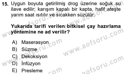 Temel İlaç Bilgisi Ve Akılcı İlaç Kullanımı Dersi 2017 - 2018 Yılı (Final) Dönem Sonu Sınavı 15. Soru