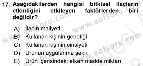 Temel İlaç Bilgisi Ve Akılcı İlaç Kullanımı Dersi 2017 - 2018 Yılı (Final) Dönem Sonu Sınavı 17. Soru