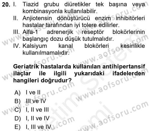 Temel İlaç Bilgisi Ve Akılcı İlaç Kullanımı Dersi 2017 - 2018 Yılı (Final) Dönem Sonu Sınavı 20. Soru