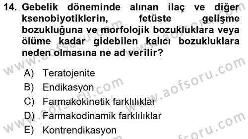 Temel İlaç Bilgisi Ve Akılcı İlaç Kullanımı Dersi 2018 - 2019 Yılı 3 Ders Sınavı 14. Soru