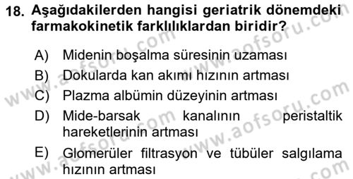 Temel İlaç Bilgisi Ve Akılcı İlaç Kullanımı Dersi 2018 - 2019 Yılı 3 Ders Sınav Soruları 18. Soru