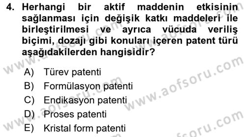 Temel İlaç Bilgisi Ve Akılcı İlaç Kullanımı Dersi 2018 - 2019 Yılı 3 Ders Sınav Soruları 4. Soru