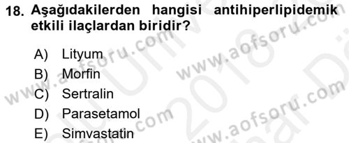 Temel İlaç Bilgisi Ve Akılcı İlaç Kullanımı Dersi 2018 - 2019 Yılı (Vize) Ara Sınavı 18. Soru