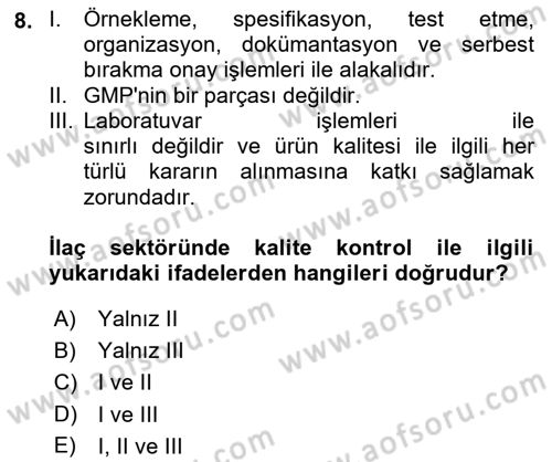 Temel İlaç Bilgisi Ve Akılcı İlaç Kullanımı Dersi Ara Sınavı Deneme Sınav Soruları 8. Soru