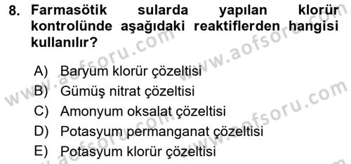 Temel İlaç Bilgisi Ve Akılcı İlaç Kullanımı Dersi 2018 - 2019 Yılı (Final) Dönem Sonu Sınavı 8. Soru