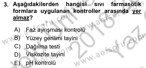 Temel İlaç Bilgisi Ve Akılcı İlaç Kullanımı Dersi 2018 - 2019 Yılı Yaz Okulu Sınav Soruları 3. Soru