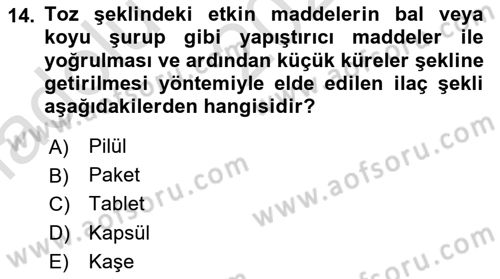 Temel İlaç Bilgisi Ve Akılcı İlaç Kullanımı Dersi Ara Sınavı Deneme Sınav Soruları 14. Soru