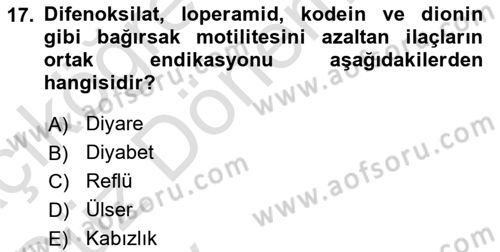 Temel İlaç Bilgisi Ve Akılcı İlaç Kullanımı Dersi Ara Sınavı Deneme Sınav Soruları 17. Soru
