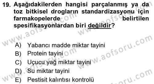 Temel İlaç Bilgisi Ve Akılcı İlaç Kullanımı Dersi 2024 - 2025 Yılı (Final) Dönem Sonu Sınav Soruları 19. Soru