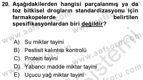 Temel İlaç Bilgisi Ve Akılcı İlaç Kullanımı Dersi 2024 - 2025 Yılı Yaz Okulu Sınav Soruları 20. Soru
