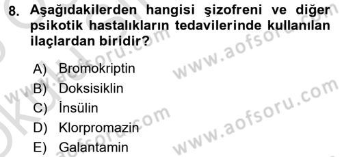 Temel İlaç Bilgisi Ve Akılcı İlaç Kullanımı Dersi 2024 - 2025 Yılı Yaz Okulu Sınav Soruları 8. Soru