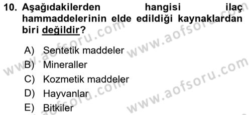 Temel İlaç Bilgisi Ve Akılcı İlaç Kullanımı Dersi 2025 - 2026 Yılı (Vize) Ara Sınav Soruları 10. Soru