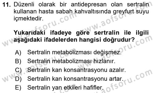 Temel İlaç Bilgisi Ve Akılcı İlaç Kullanımı Dersi 2025 - 2026 Yılı (Vize) Ara Sınav Soruları 11. Soru