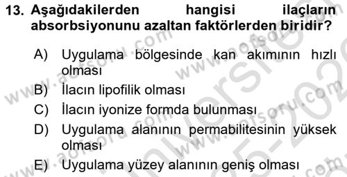 Temel İlaç Bilgisi Ve Akılcı İlaç Kullanımı Dersi 2025 - 2026 Yılı (Vize) Ara Sınav Soruları 13. Soru