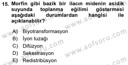 Temel İlaç Bilgisi Ve Akılcı İlaç Kullanımı Dersi 2025 - 2026 Yılı (Vize) Ara Sınav Soruları 15. Soru