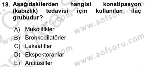 Temel İlaç Bilgisi Ve Akılcı İlaç Kullanımı Dersi 2025 - 2026 Yılı (Vize) Ara Sınav Soruları 18. Soru