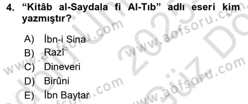 Temel İlaç Bilgisi Ve Akılcı İlaç Kullanımı Dersi 2025 - 2026 Yılı (Vize) Ara Sınav Soruları 4. Soru