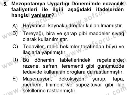 Temel İlaç Bilgisi Ve Akılcı İlaç Kullanımı Dersi 2025 - 2026 Yılı (Vize) Ara Sınav Soruları 5. Soru