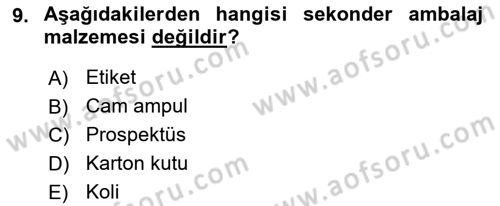 Temel İlaç Bilgisi Ve Akılcı İlaç Kullanımı Dersi 2025 - 2026 Yılı (Vize) Ara Sınav Soruları 9. Soru