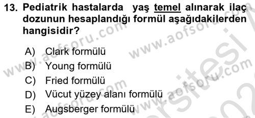 Temel İlaç Bilgisi Ve Akılcı İlaç Kullanımı Dersi 2025 - 2026 Yılı (Final) Dönem Sonu Sınav Soruları 13. Soru