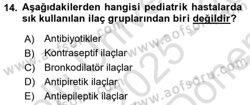 Temel İlaç Bilgisi Ve Akılcı İlaç Kullanımı Dersi 2025 - 2026 Yılı (Final) Dönem Sonu Sınav Soruları 14. Soru