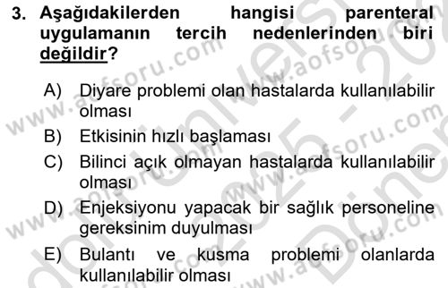 Temel İlaç Bilgisi Ve Akılcı İlaç Kullanımı Dersi 2025 - 2026 Yılı (Final) Dönem Sonu Sınav Soruları 3. Soru