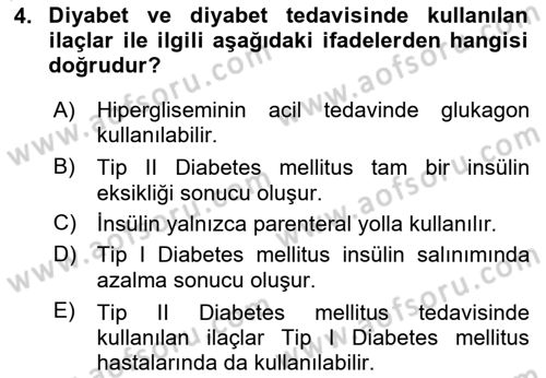 Temel İlaç Bilgisi Ve Akılcı İlaç Kullanımı Dersi 2025 - 2026 Yılı (Final) Dönem Sonu Sınav Soruları 4. Soru