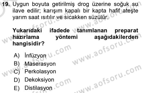 Temel İlaç Bilgisi Ve Akılcı İlaç Kullanımı Dersi 2025 - 2026 Yılı Yaz Okulu Sınav Soruları 19. Soru