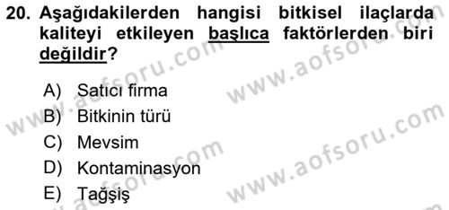 Temel İlaç Bilgisi Ve Akılcı İlaç Kullanımı Dersi 2025 - 2026 Yılı Yaz Okulu Sınav Soruları 20. Soru