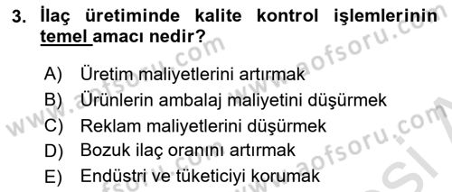 Temel İlaç Bilgisi Ve Akılcı İlaç Kullanımı Dersi 2025 - 2026 Yılı Yaz Okulu Sınav Soruları 3. Soru