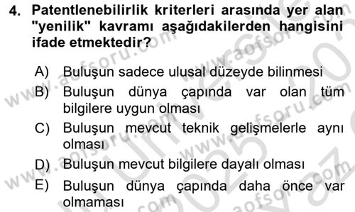 Temel İlaç Bilgisi Ve Akılcı İlaç Kullanımı Dersi 2025 - 2026 Yılı Yaz Okulu Sınav Soruları 4. Soru